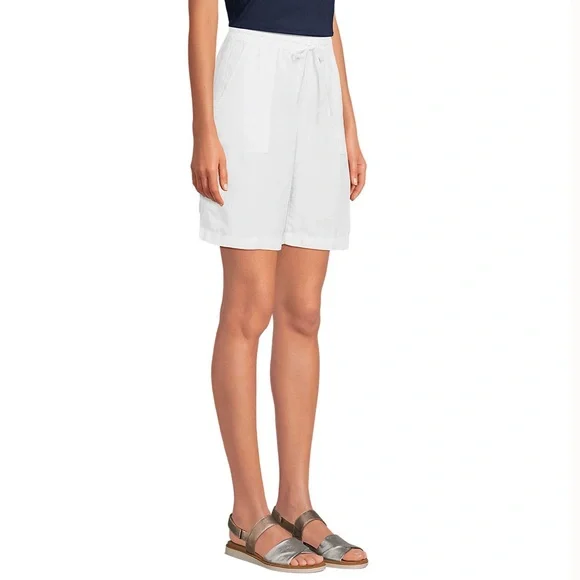 NWOT Lands’ End White Linen Shorts High Rise Bermuda Size Medium 10 12 - Picture 2 of 9